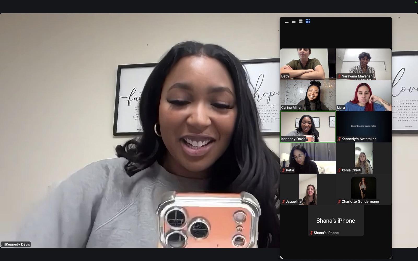 Video call between Sendr and Kennedy Davis